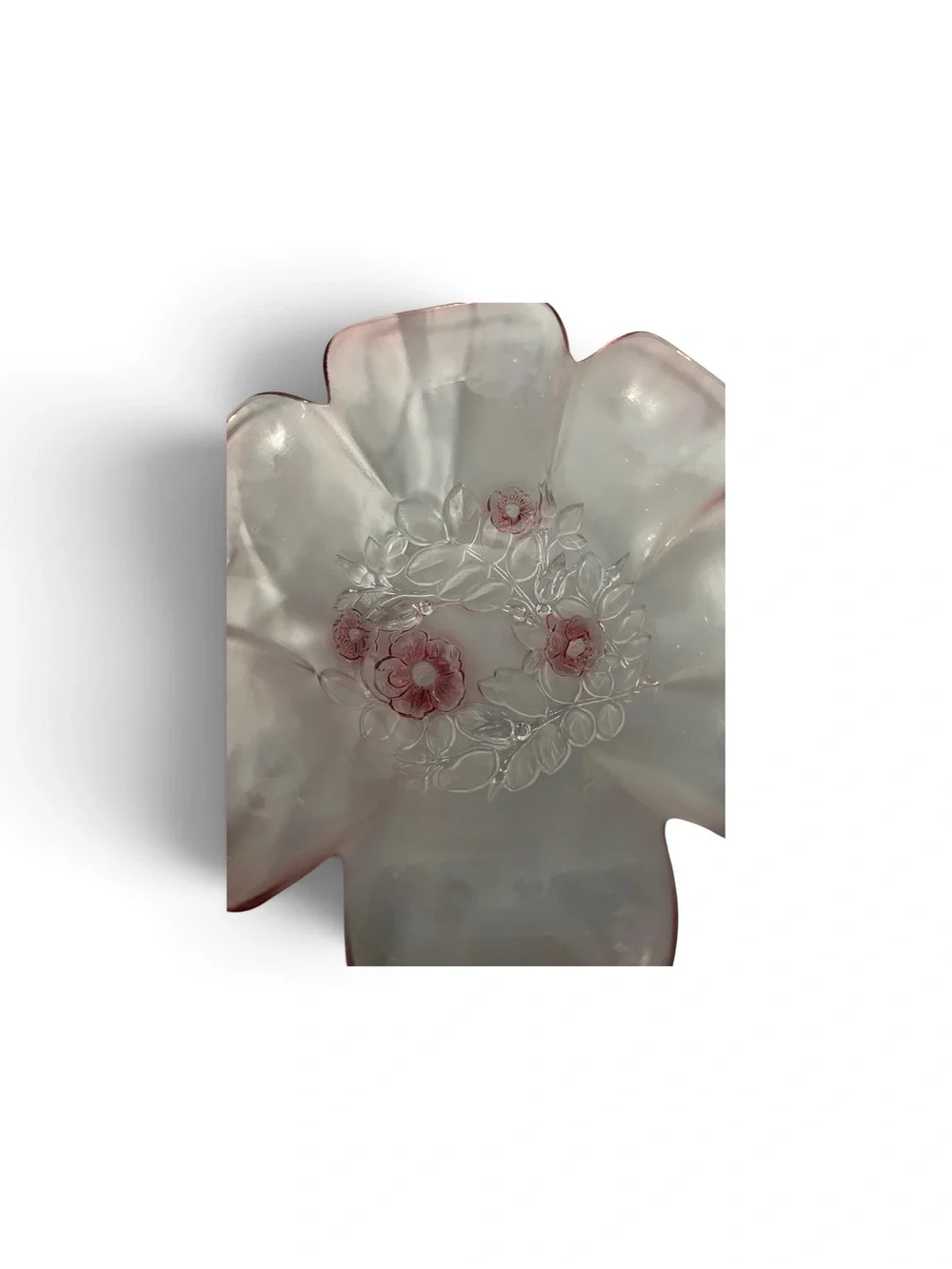 Floral Glass Serving Bowl in Soft Pink Trim